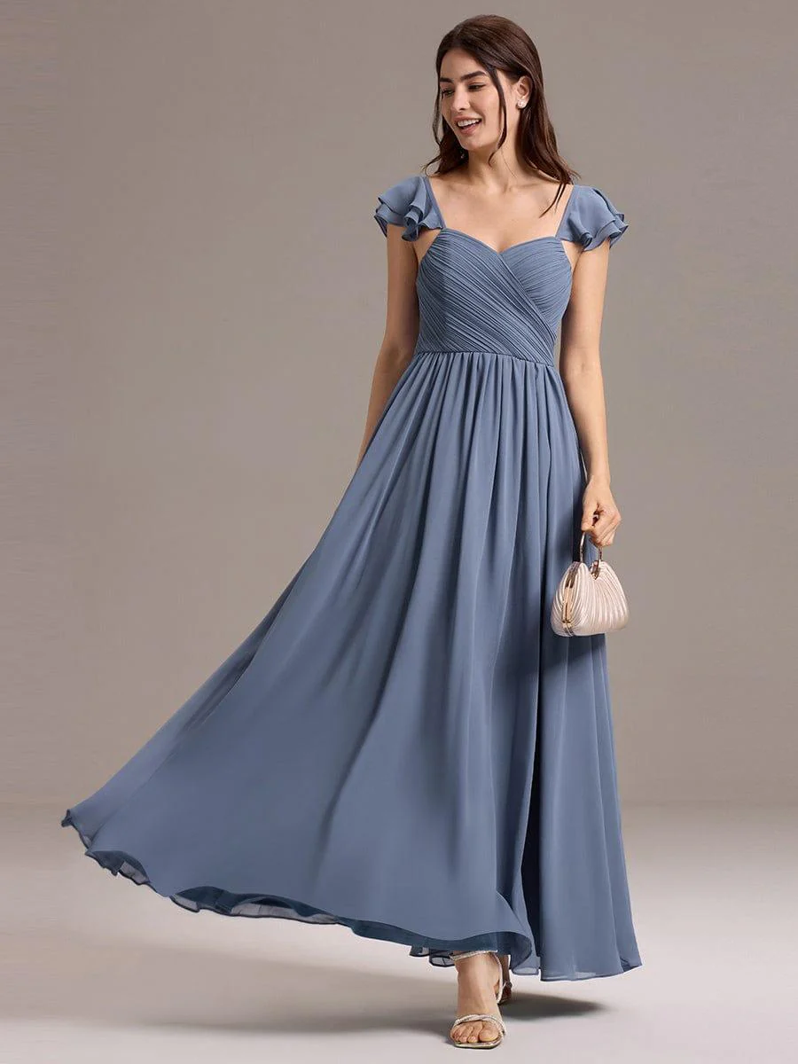 ever CLARKE|A-line Sweetheart Neck Chiffon Maxi Bridesmaid Dress With Ruffle - Image 4