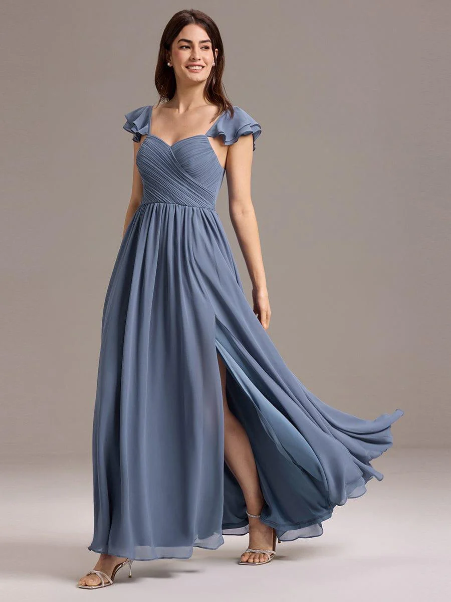 ever CLARKE|A-line Sweetheart Neck Chiffon Maxi Bridesmaid Dress With Ruffle - Image 5