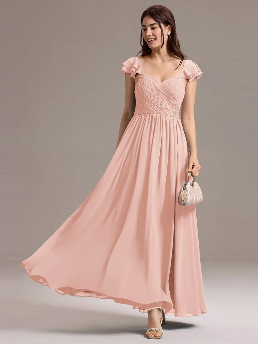 ever CLARKE|A-line Sweetheart Neck Chiffon Maxi Bridesmaid Dress With Ruffle - Image 9