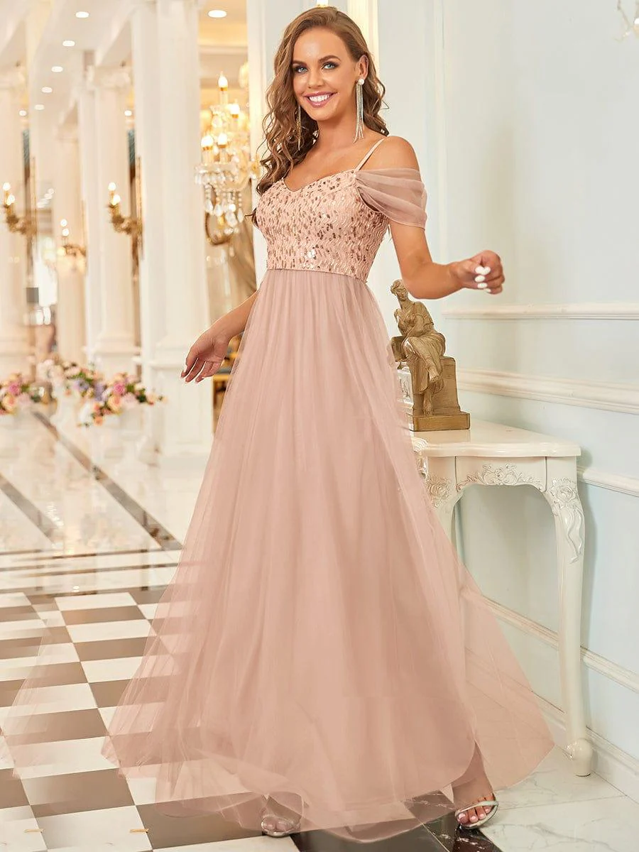 A-Line Sweetheart Neckline Ruffle Sleeve Tulle Bridesmaid Dress With Sequin(Final Sale) - Image 3