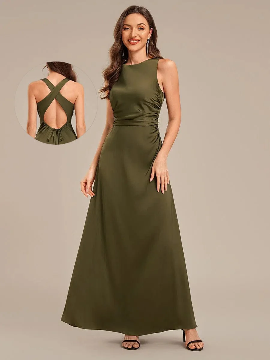 ever VALENCIA|High Neck Backless Satin Bridesmaid Dress - Image 3