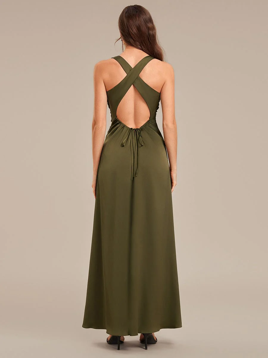 ever VALENCIA|High Neck Backless Satin Bridesmaid Dress - Image 4