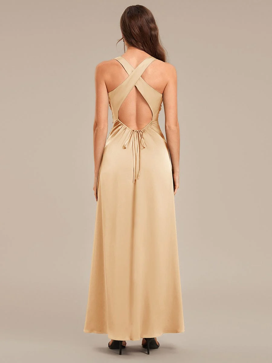 ever VALENCIA|High Neck Backless Satin Bridesmaid Dress - Image 9