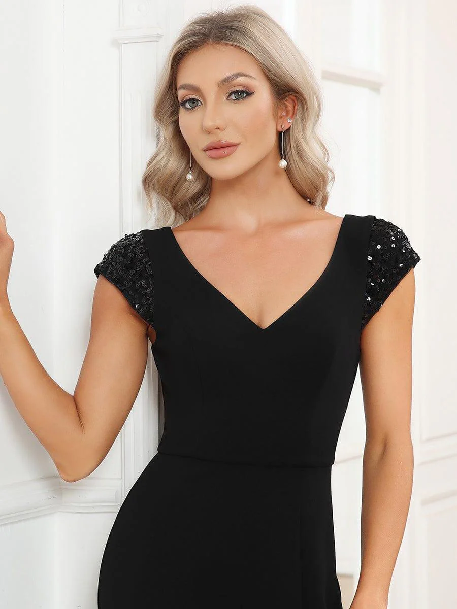 ever ANYA|Cap Sleeve V-Neck A-Line Sequin Evening Dress - Image 3