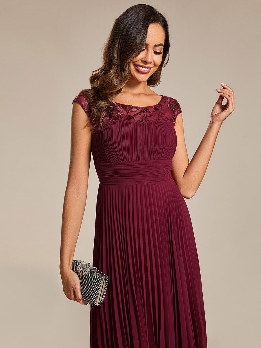 Cap Sleeves Chiffon A-Line Wedding Guest Dress with Pleats and Round Neckline - Image 3