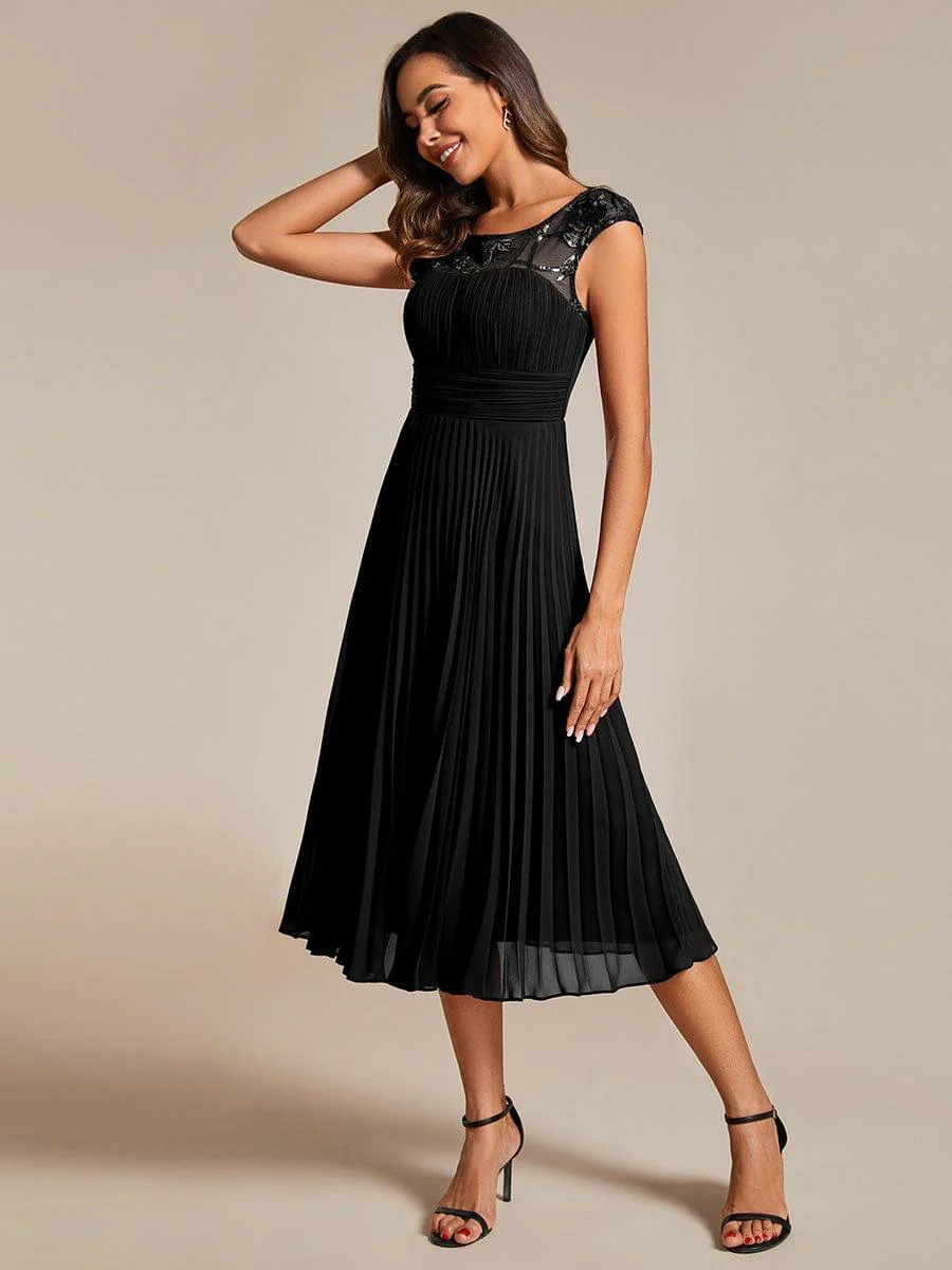 Cap Sleeves Chiffon A-Line Wedding Guest Dress with Pleats and Round Neckline - Image 6