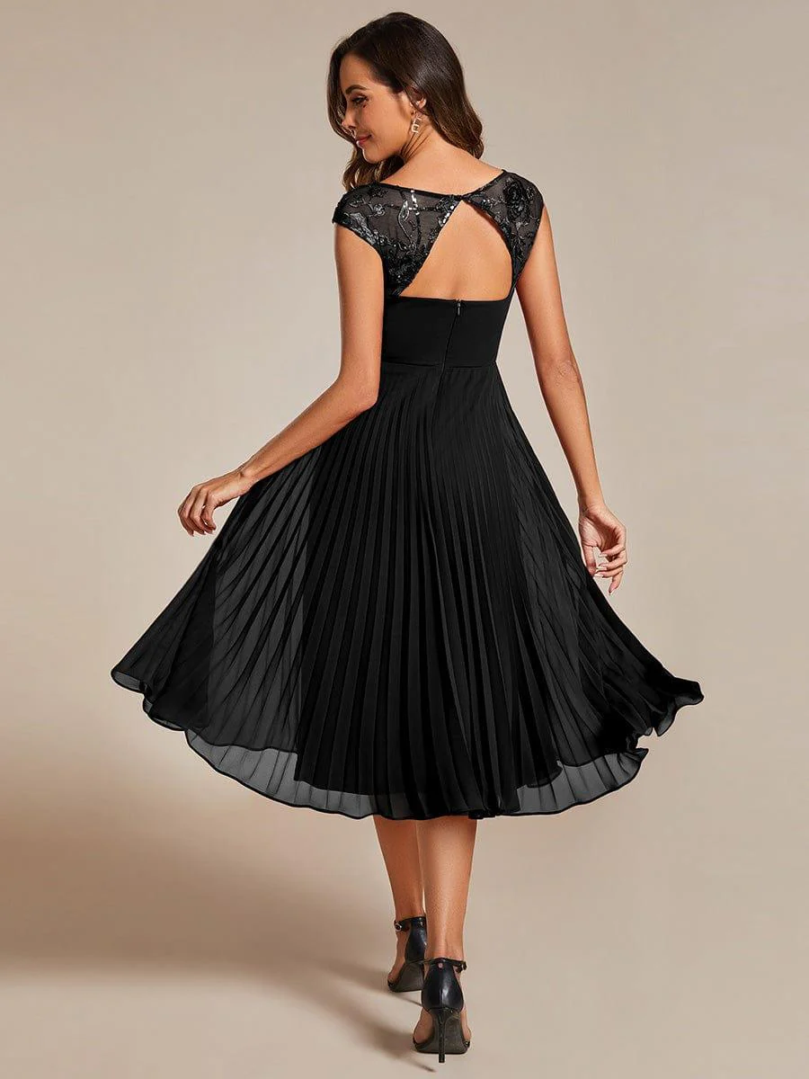 Cap Sleeves Chiffon A-Line Wedding Guest Dress with Pleats and Round Neckline - Image 7