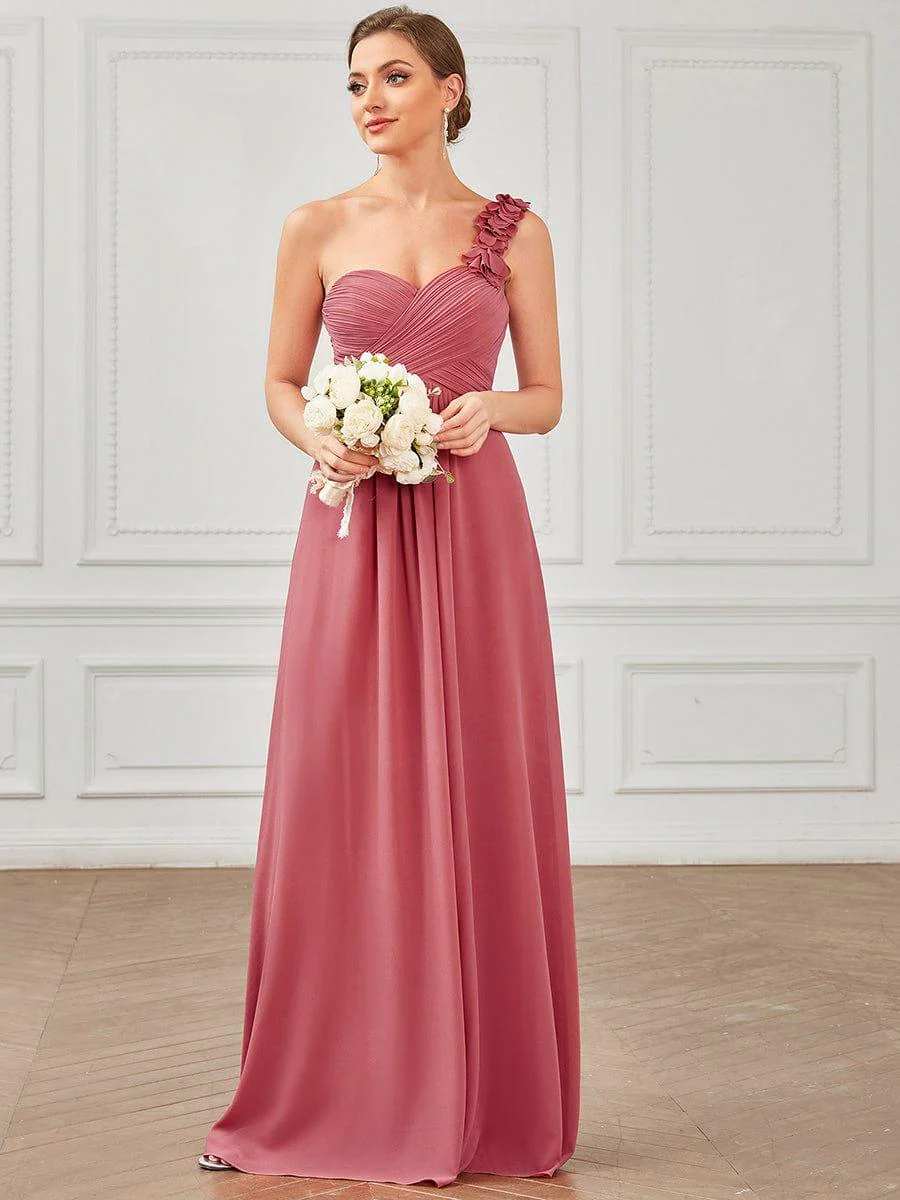 Chiffon One Shoulder Long Bridesmaid Dress - Image 44