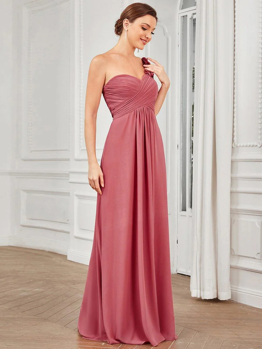 Chiffon One Shoulder Long Bridesmaid Dress - Image 46