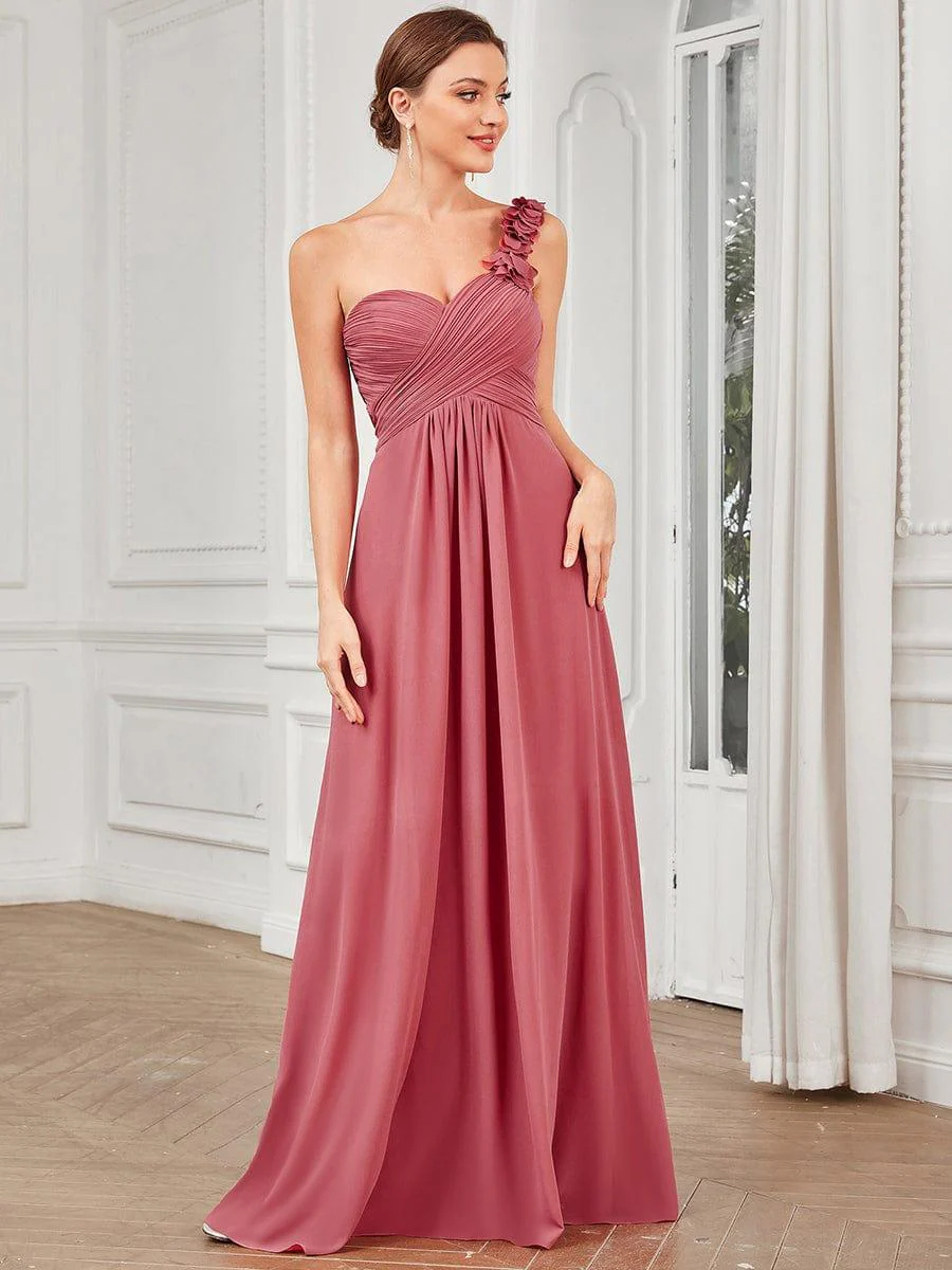 Chiffon One Shoulder Long Bridesmaid Dress - Image 48