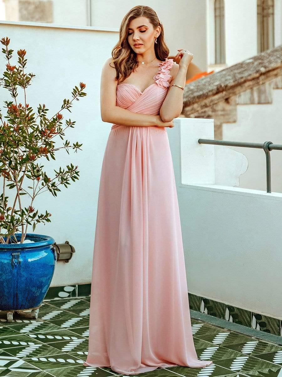 Chiffon One Shoulder Long Bridesmaid Dress - Image 6