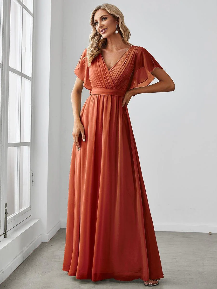 ever LEORA|V-Neck Flutter Sleeve Floor-Length A-Line Chiffon Evening Dress - Image 9