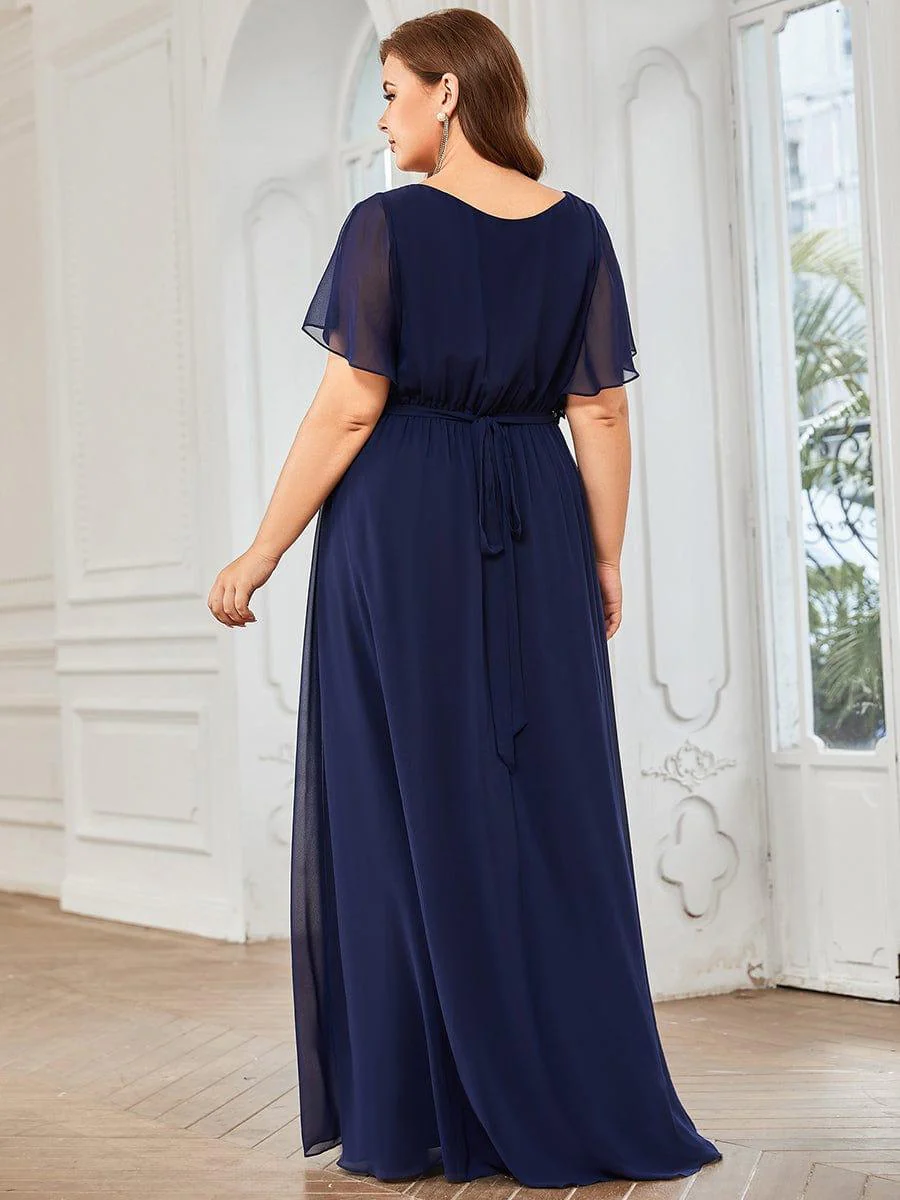 ever LEORA|V-Neck Flutter Sleeve Floor-Length A-Line Chiffon Evening Dress - Image 27
