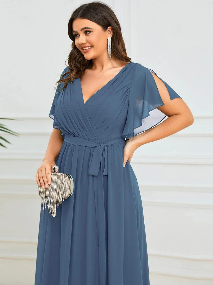 ever LEORA|V-Neck Flutter Sleeve Floor-Length A-Line Chiffon Evening Dress - Image 97