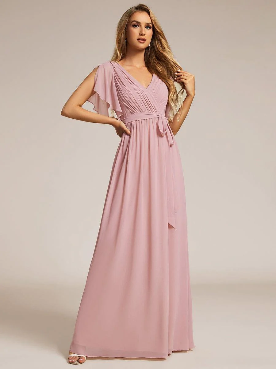 ever LEORA|V-Neck Flutter Sleeve Floor-Length A-Line Chiffon Evening Dress - Image 101
