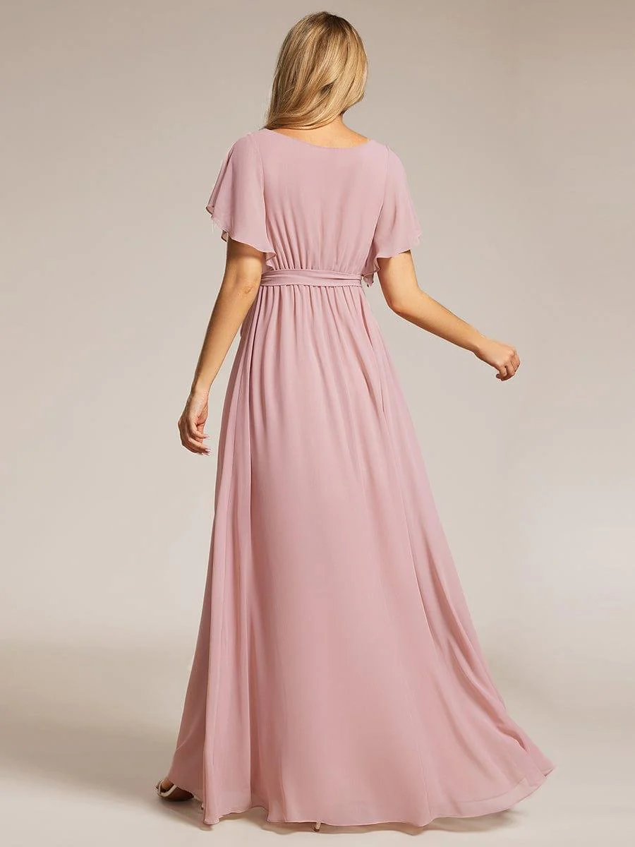ever LEORA|V-Neck Flutter Sleeve Floor-Length A-Line Chiffon Evening Dress - Image 6
