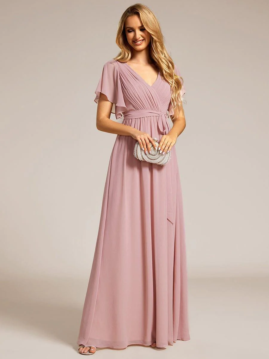 ever LEORA|V-Neck Flutter Sleeve Floor-Length A-Line Chiffon Evening Dress - Image 5