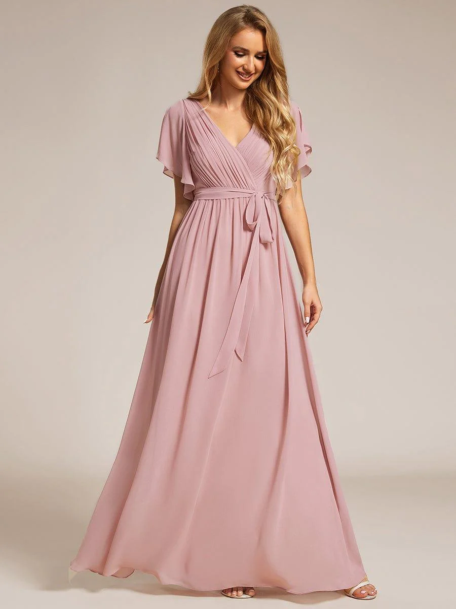 ever LEORA|V-Neck Flutter Sleeve Floor-Length A-Line Chiffon Evening Dress - Image 102