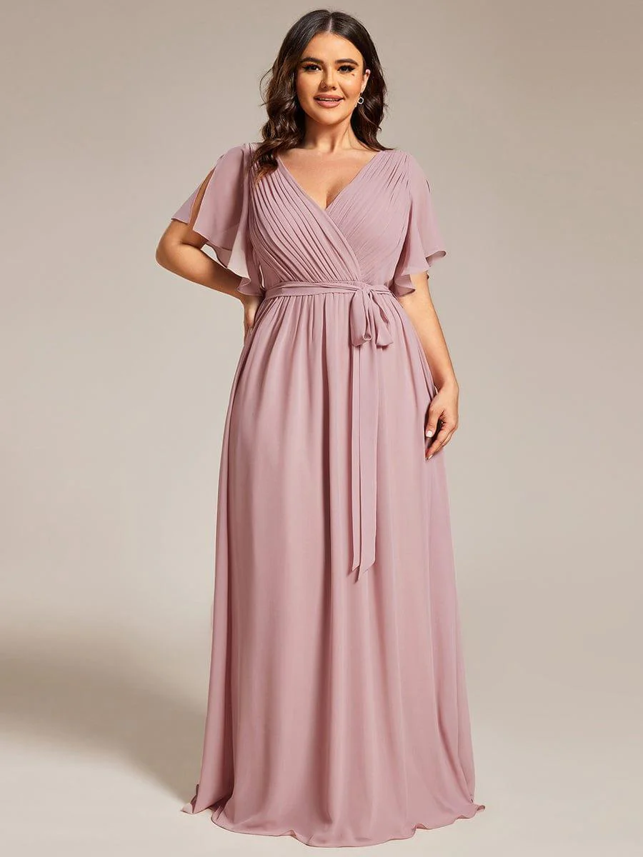 ever LEORA|V-Neck Flutter Sleeve Floor-Length A-Line Chiffon Evening Dress - Image 103