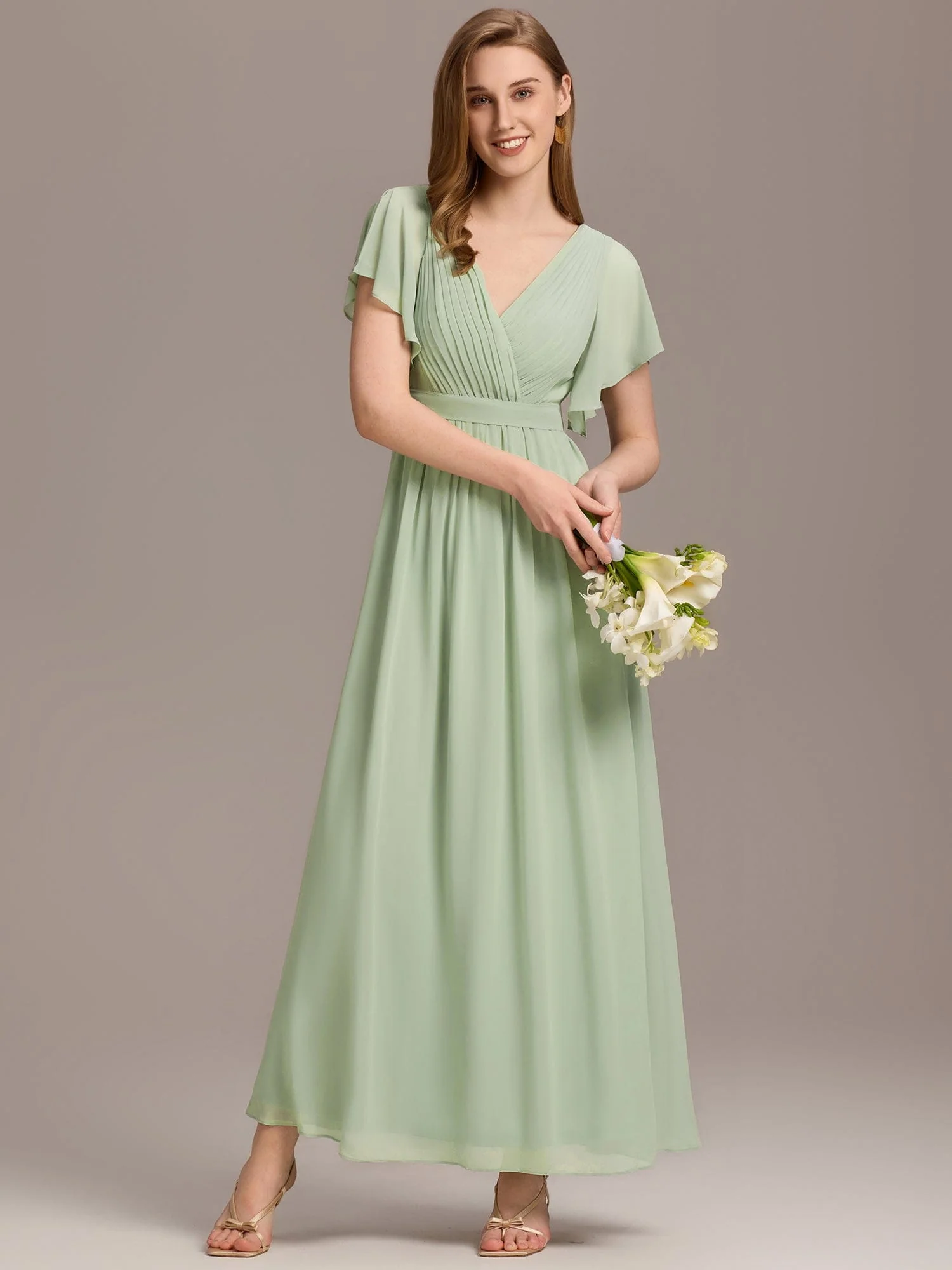 ever LEORA|V-Neck Flutter Sleeve Floor-Length A-Line Chiffon Evening Dress - Image 3