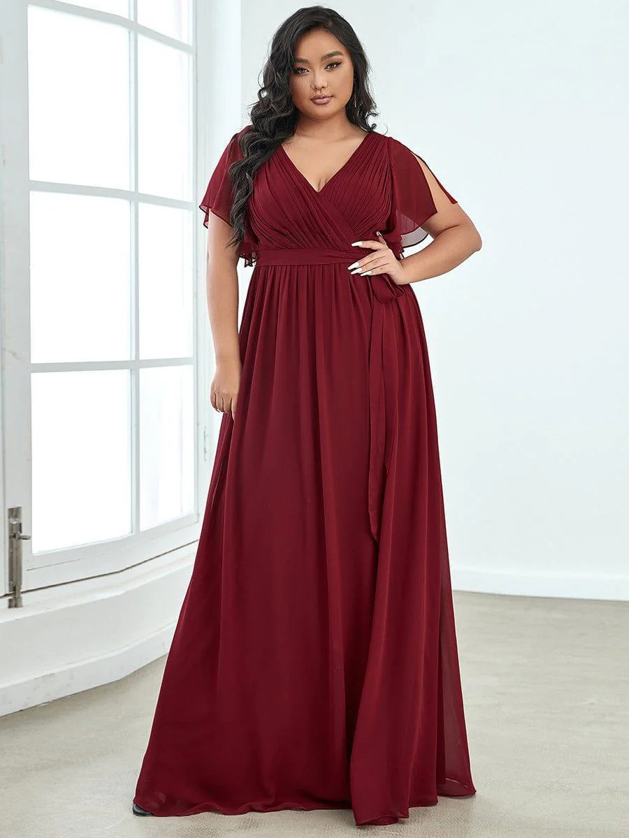 ever LEORA|V-Neck Flutter Sleeve Floor-Length A-Line Chiffon Evening Dress - Image 32