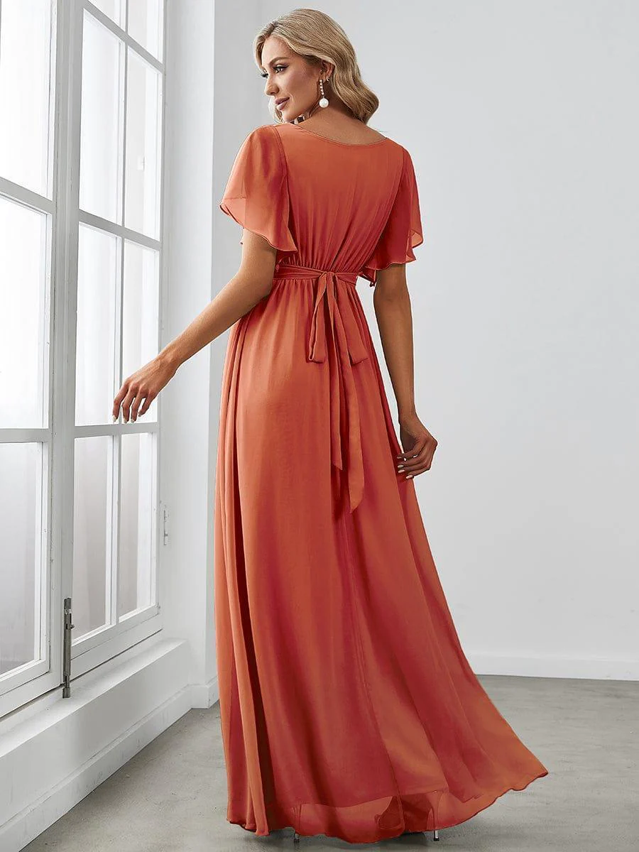 ever LEORA|V-Neck Flutter Sleeve Floor-Length A-Line Chiffon Evening Dress - Image 10