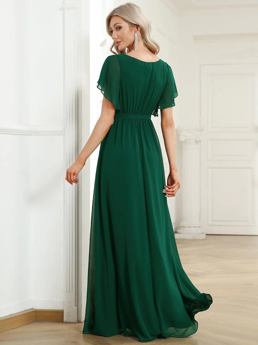 ever LEORA|V-Neck Flutter Sleeve Floor-Length A-Line Chiffon Evening Dress - Image 36
