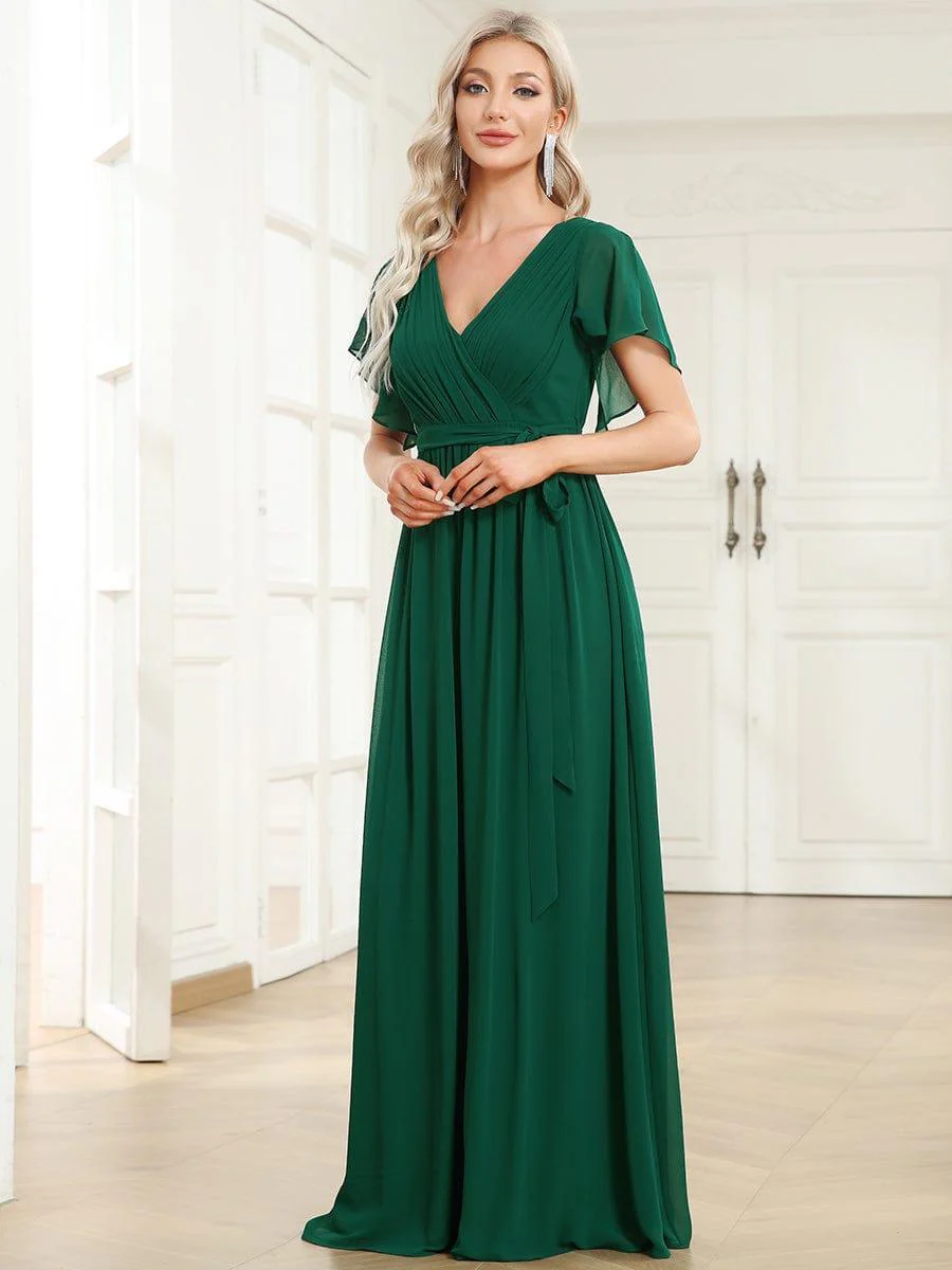 ever LEORA|V-Neck Flutter Sleeve Floor-Length A-Line Chiffon Evening Dress - Image 37