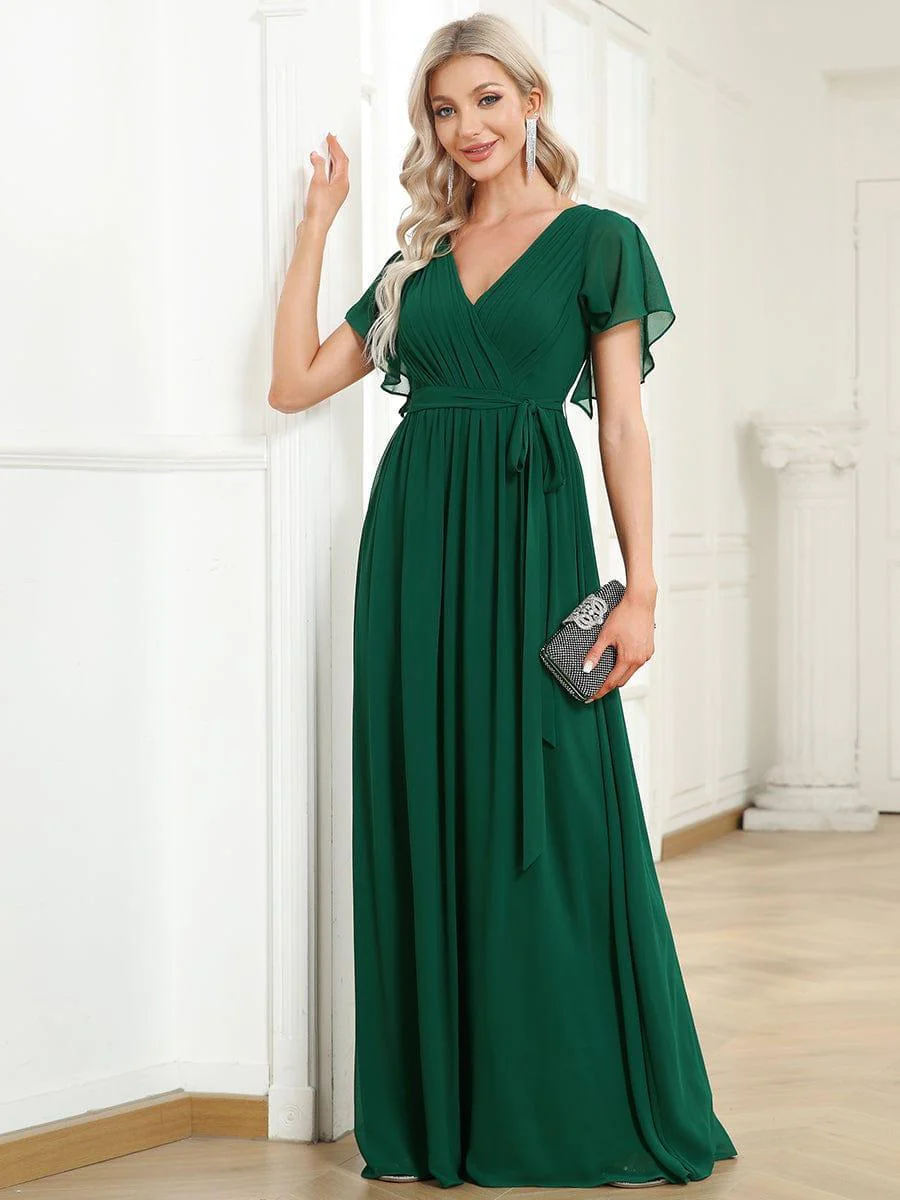 ever LEORA|V-Neck Flutter Sleeve Floor-Length A-Line Chiffon Evening Dress - Image 39