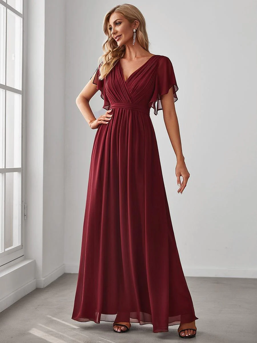 ever LEORA|V-Neck Flutter Sleeve Floor-Length A-Line Chiffon Evening Dress - Image 7
