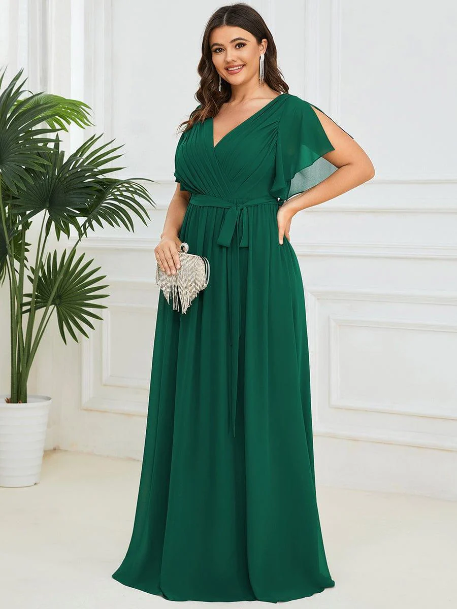 ever LEORA|V-Neck Flutter Sleeve Floor-Length A-Line Chiffon Evening Dress - Image 43