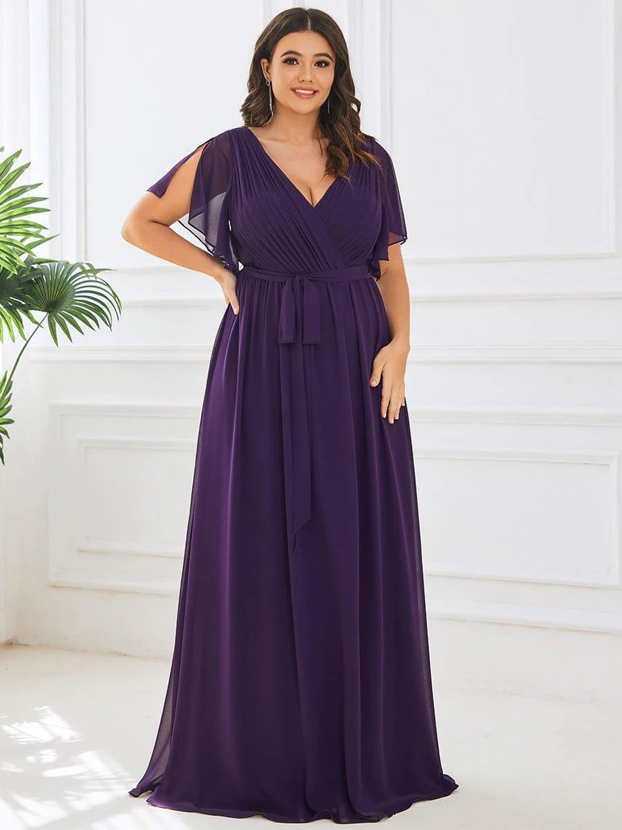 ever LEORA|V-Neck Flutter Sleeve Floor-Length A-Line Chiffon Evening Dress - Image 47