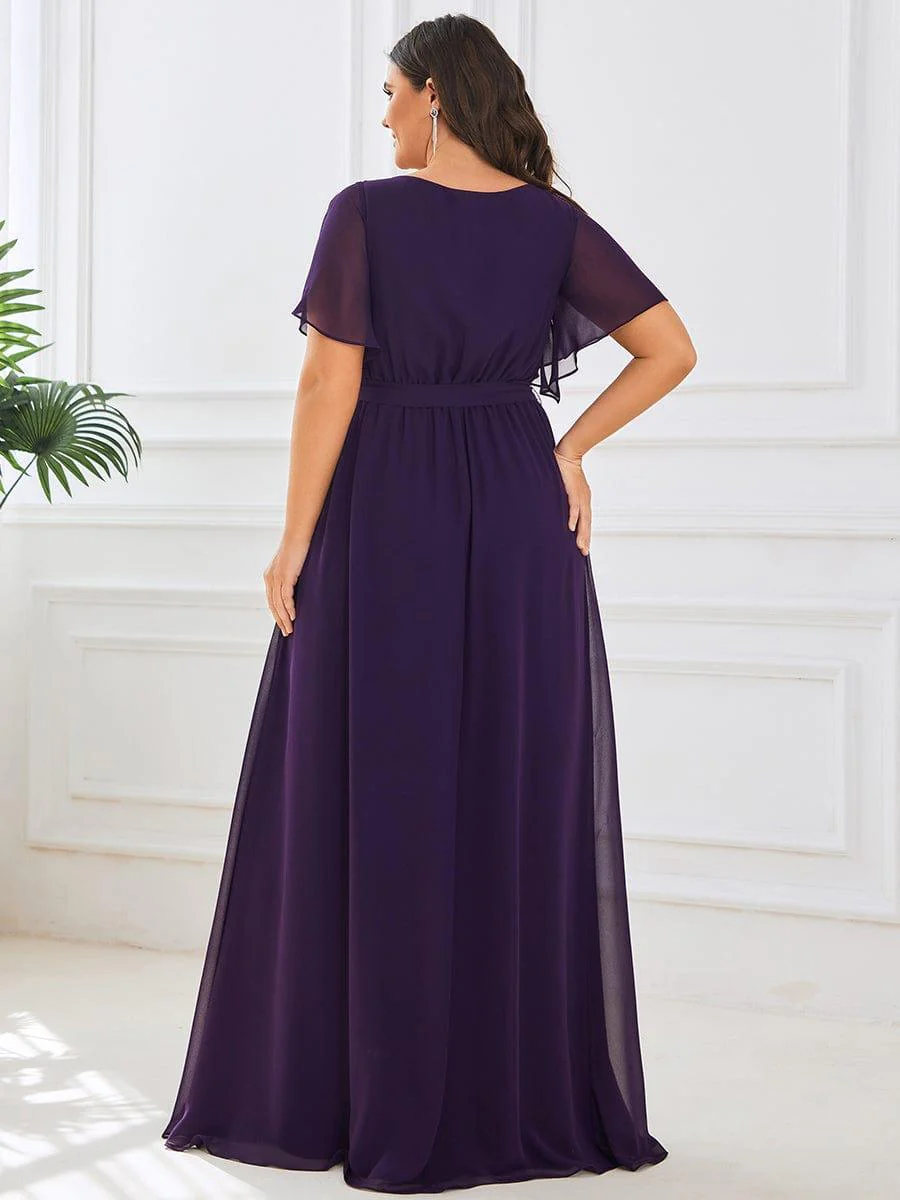 ever LEORA|V-Neck Flutter Sleeve Floor-Length A-Line Chiffon Evening Dress - Image 48