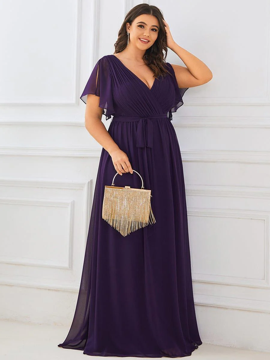 ever LEORA|V-Neck Flutter Sleeve Floor-Length A-Line Chiffon Evening Dress - Image 49