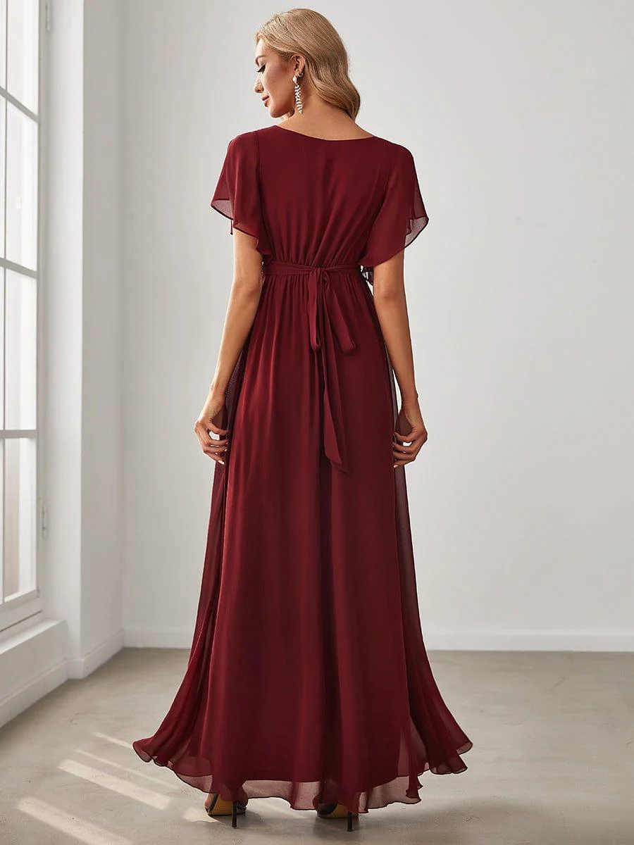 ever LEORA|V-Neck Flutter Sleeve Floor-Length A-Line Chiffon Evening Dress - Image 8