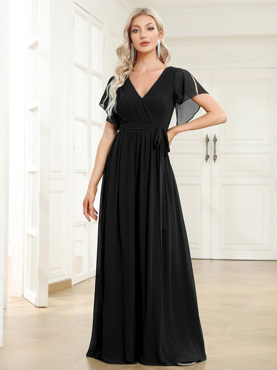ever LEORA|V-Neck Flutter Sleeve Floor-Length A-Line Chiffon Evening Dress - Image 51
