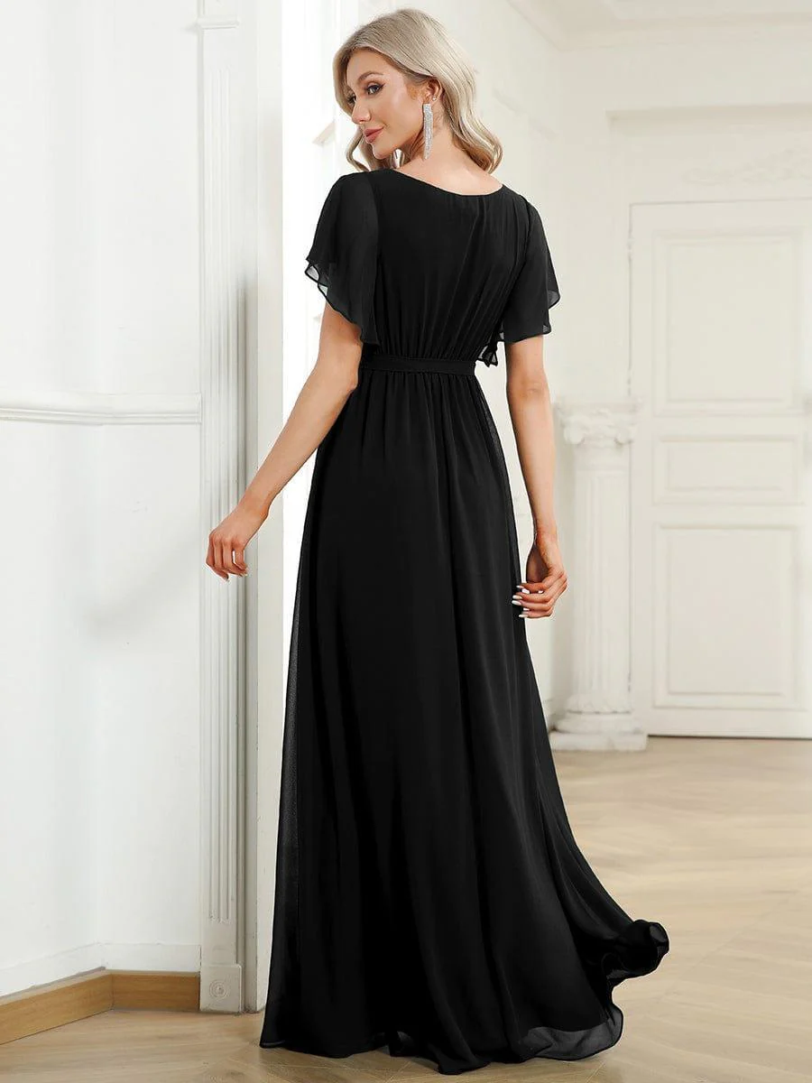 ever LEORA|V-Neck Flutter Sleeve Floor-Length A-Line Chiffon Evening Dress - Image 52
