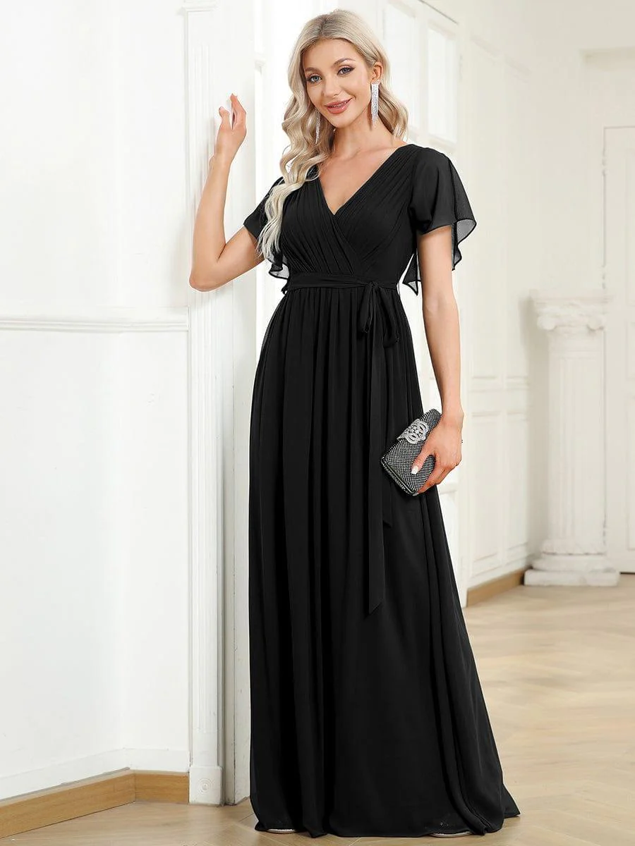 ever LEORA|V-Neck Flutter Sleeve Floor-Length A-Line Chiffon Evening Dress - Image 54