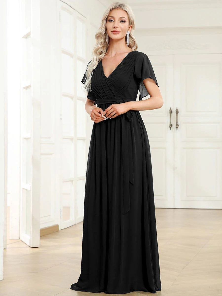 ever LEORA|V-Neck Flutter Sleeve Floor-Length A-Line Chiffon Evening Dress - Image 55