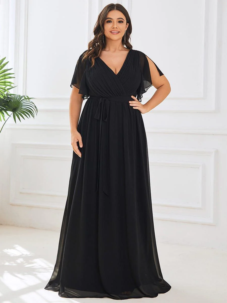 ever LEORA|V-Neck Flutter Sleeve Floor-Length A-Line Chiffon Evening Dress - Image 58
