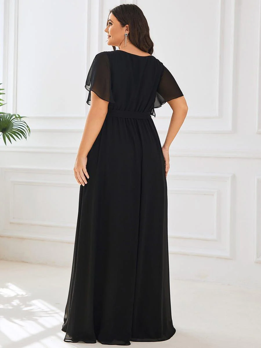 ever LEORA|V-Neck Flutter Sleeve Floor-Length A-Line Chiffon Evening Dress - Image 59