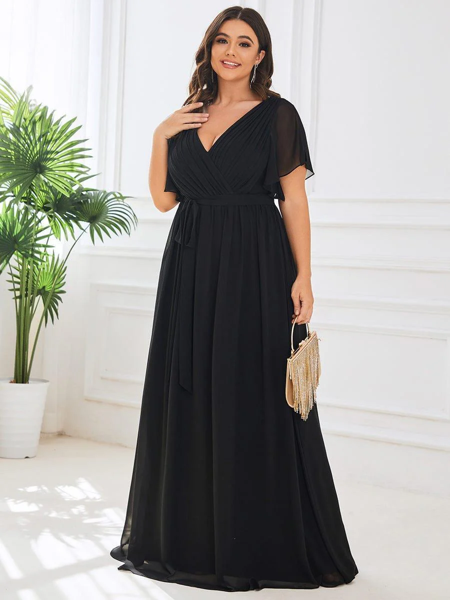 ever LEORA|V-Neck Flutter Sleeve Floor-Length A-Line Chiffon Evening Dress - Image 61