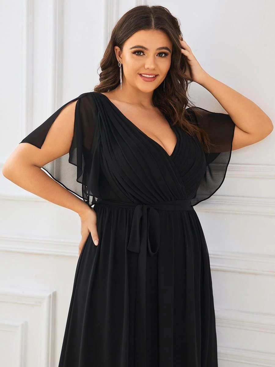 ever LEORA|V-Neck Flutter Sleeve Floor-Length A-Line Chiffon Evening Dress - Image 60