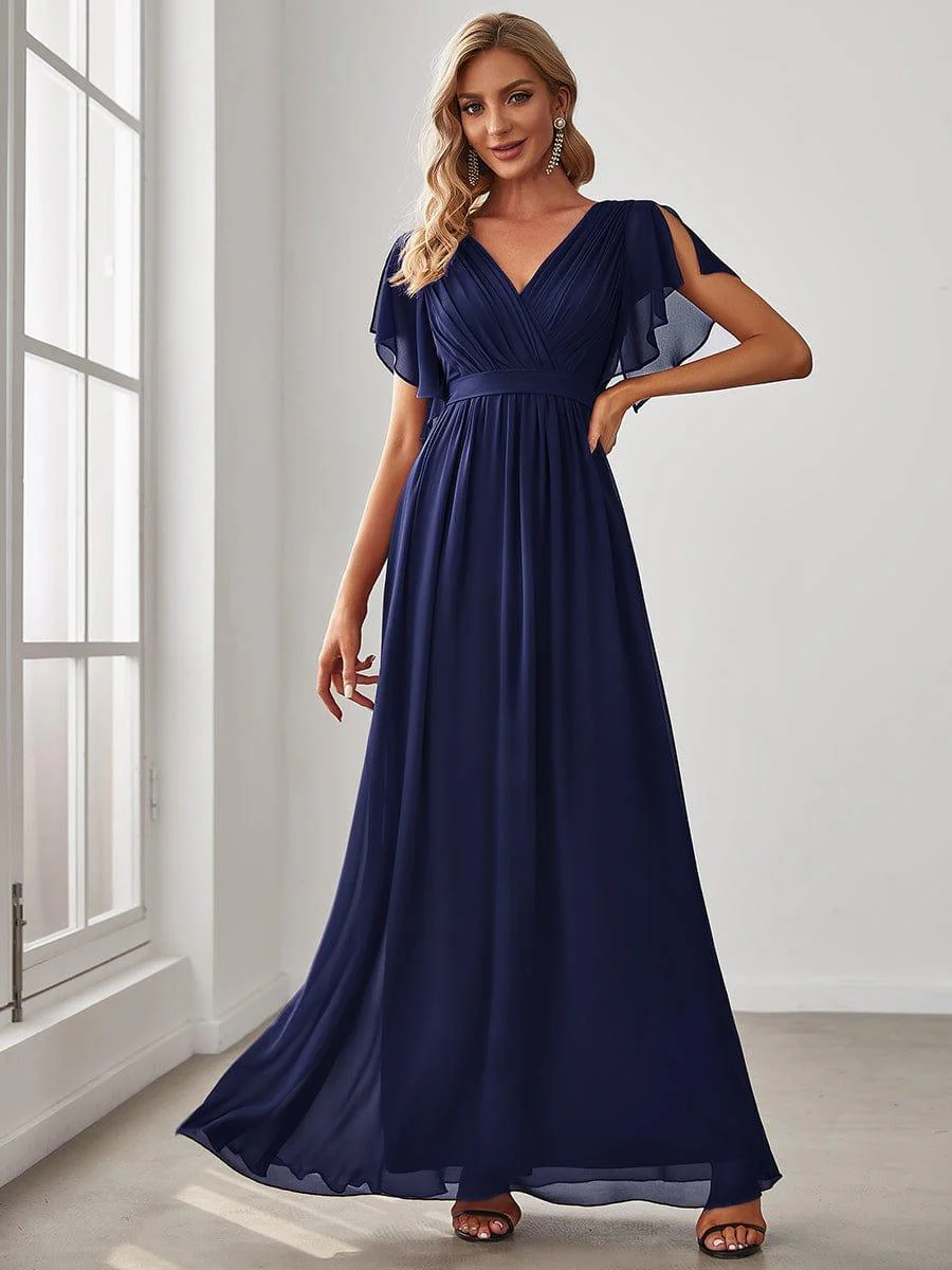 ever LEORA|V-Neck Flutter Sleeve Floor-Length A-Line Chiffon Evening Dress - Image 22