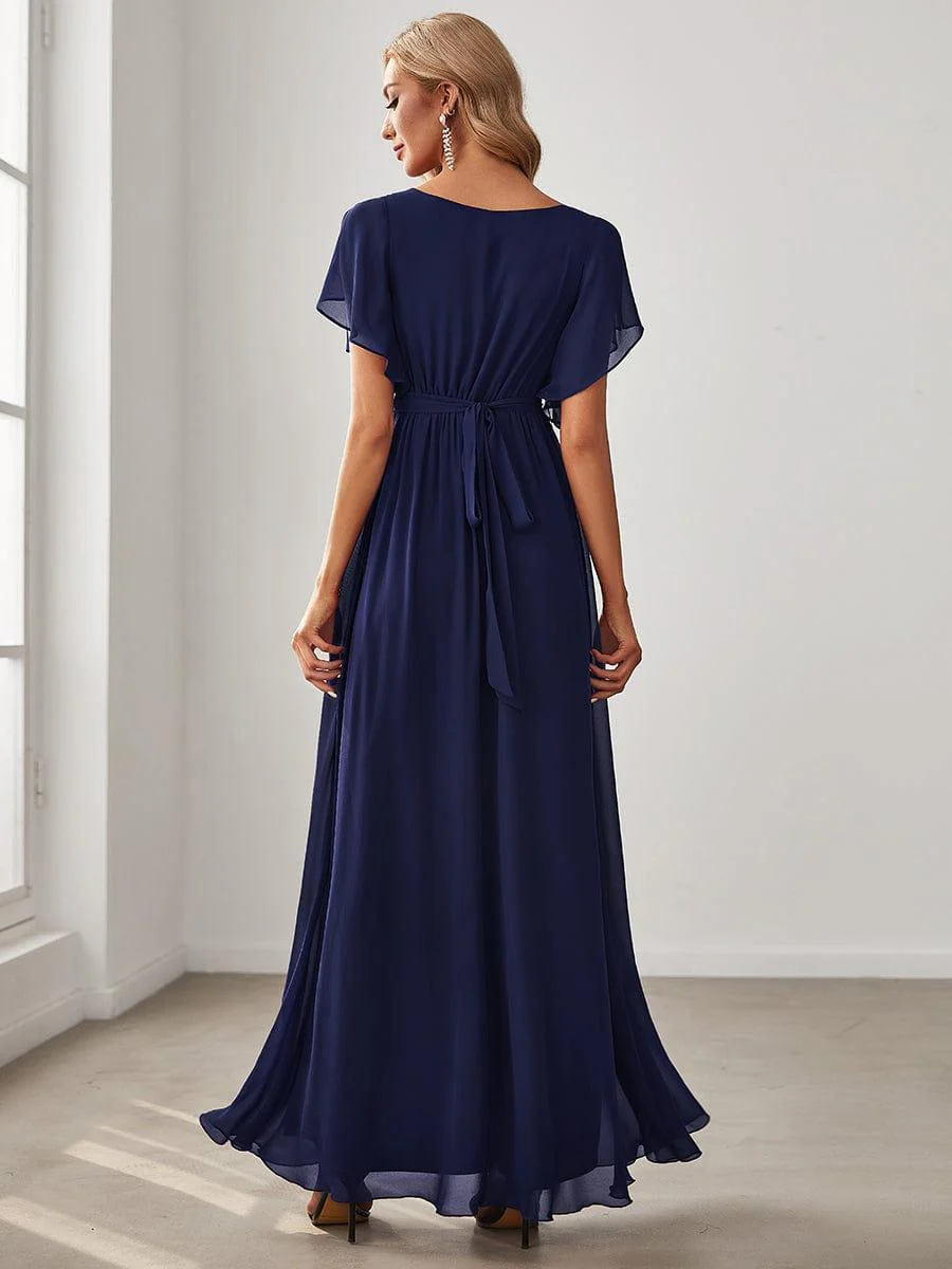 ever LEORA|V-Neck Flutter Sleeve Floor-Length A-Line Chiffon Evening Dress - Image 23