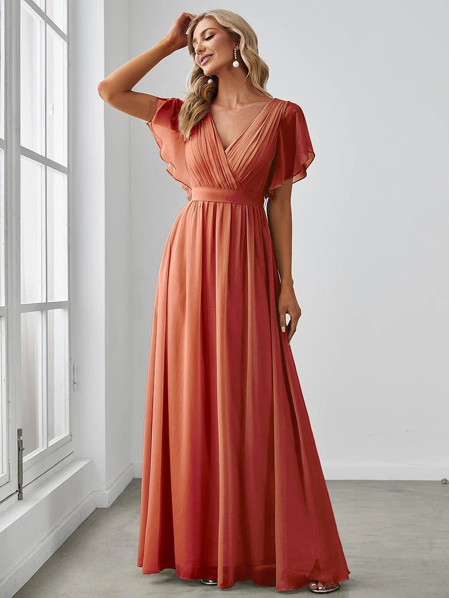 ever LEORA|V-Neck Flutter Sleeve Floor-Length A-Line Chiffon Evening Dress - Image 78