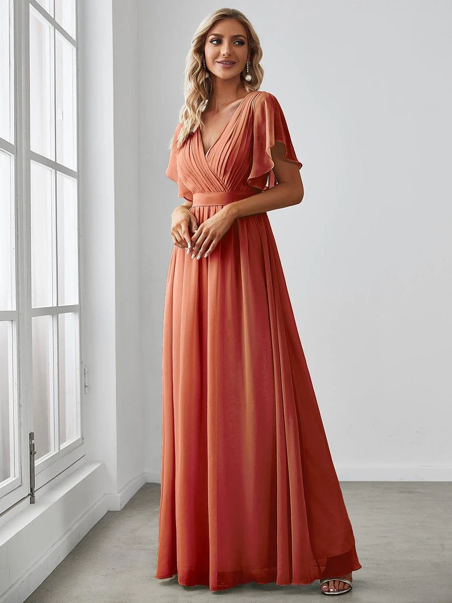 ever LEORA|V-Neck Flutter Sleeve Floor-Length A-Line Chiffon Evening Dress - Image 79