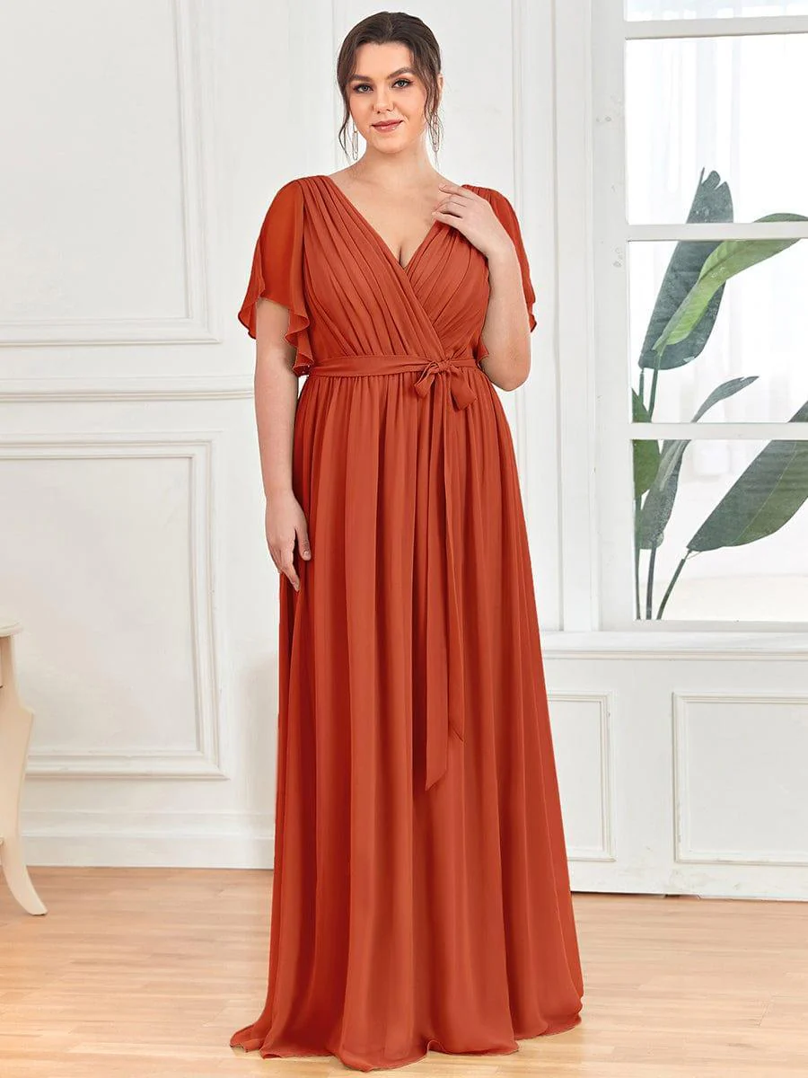 ever LEORA|V-Neck Flutter Sleeve Floor-Length A-Line Chiffon Evening Dress - Image 80