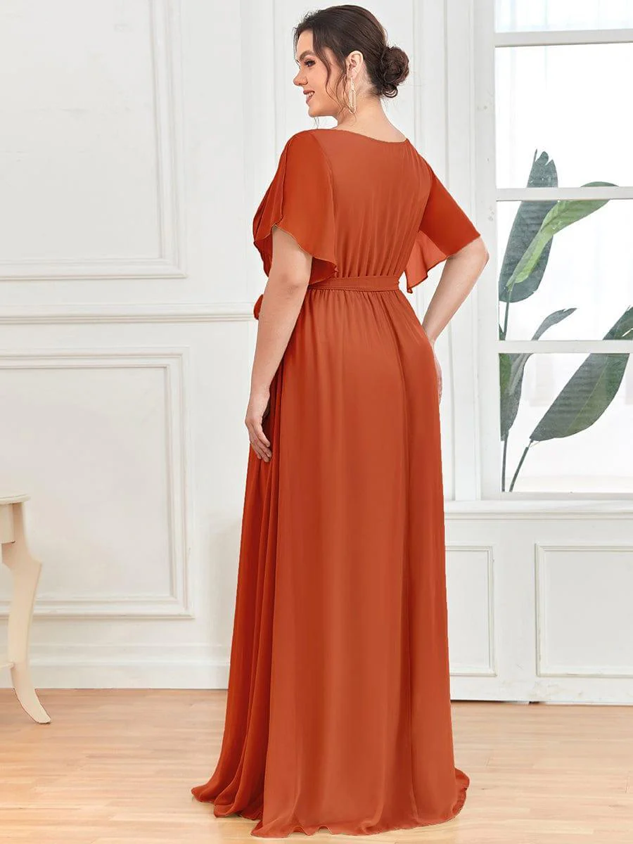 ever LEORA|V-Neck Flutter Sleeve Floor-Length A-Line Chiffon Evening Dress - Image 81