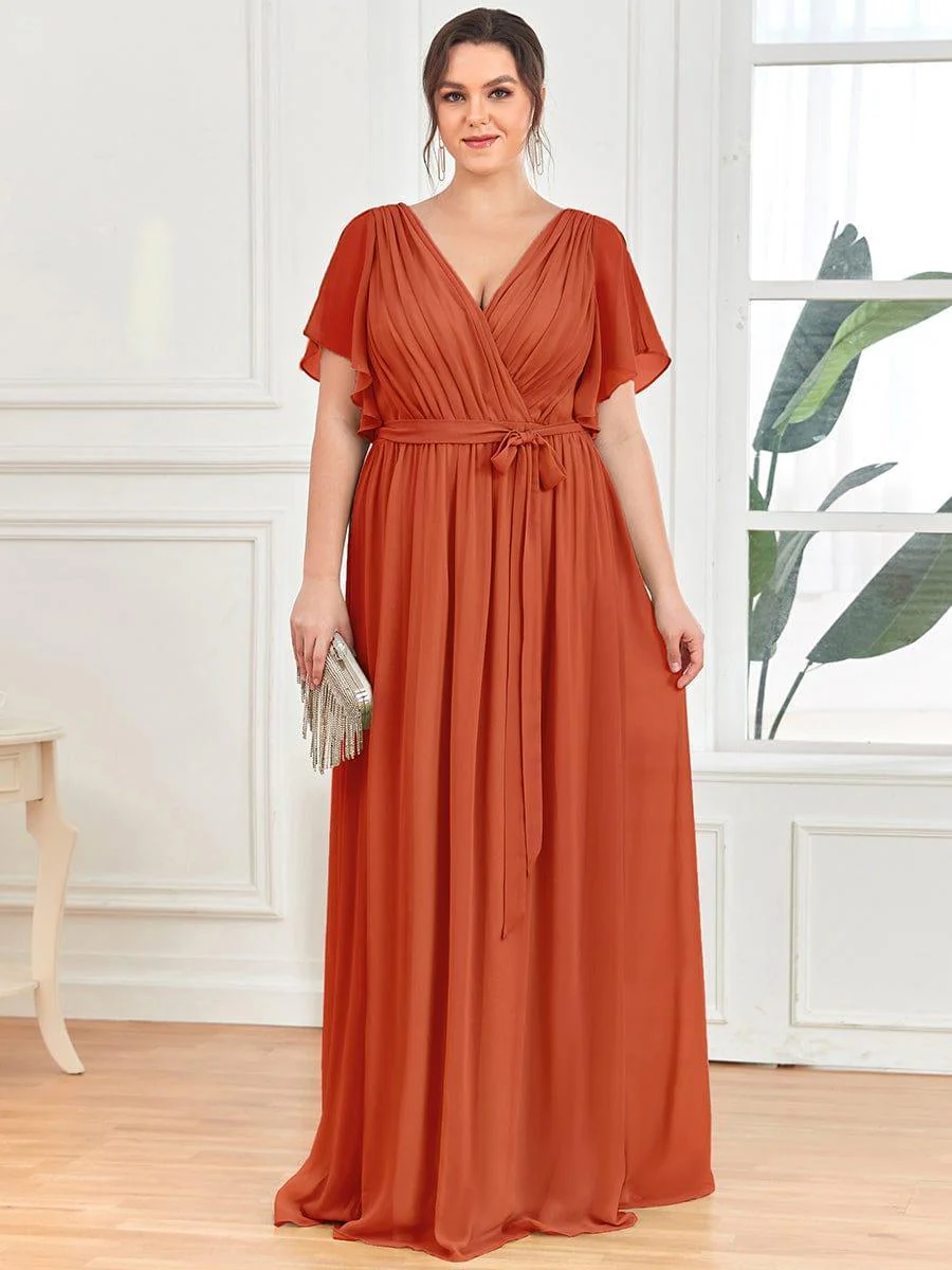 ever LEORA|V-Neck Flutter Sleeve Floor-Length A-Line Chiffon Evening Dress - Image 82